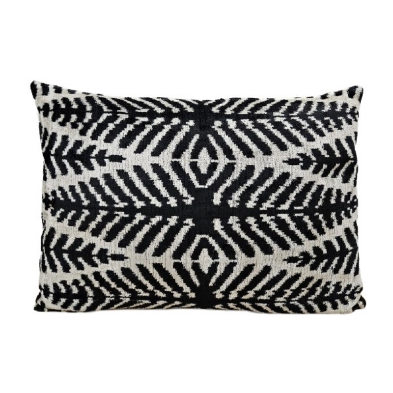 VELVET IKAT PILLOW COVER BLACK SILVER Q8 VELVET IKAT PILLOW COVER BLACK SILVER Q8